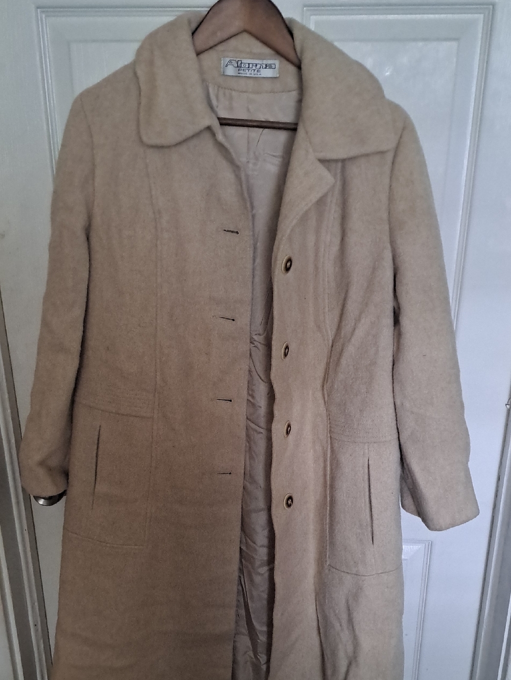 Neutral Cream Wool-Blend Long Trench Coat by A. Fairfield